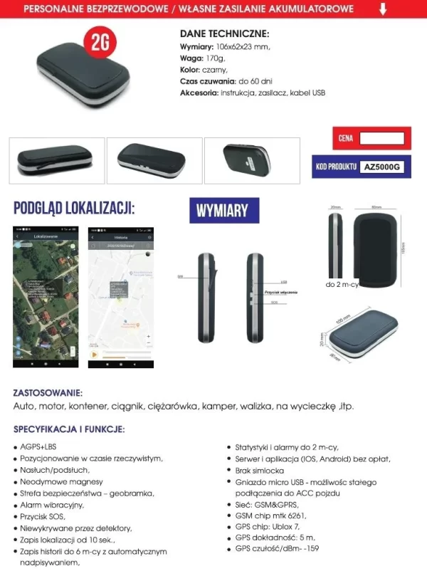 Lokalizator GPS AZ5000G - do 60 dni czuwania na 1 ładowaniu - obrazek 6