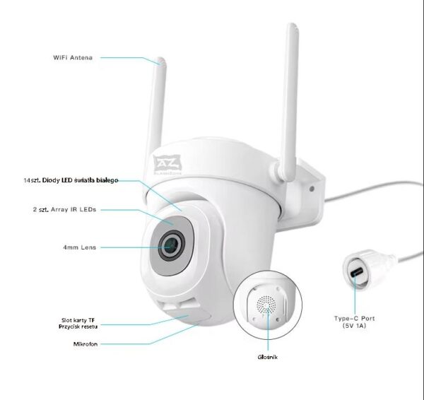 Kamera Tuya Smart C1, 4 Mpx, 6x zoom -zewnętrzna/wewnętrzna obrotowa Wi-Fi - obrazek 9