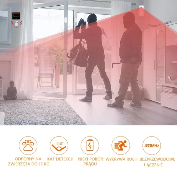 Czujnik, detektor ruchu PIR 433MHz , czujnik ruchu do alarmu - obrazek 5