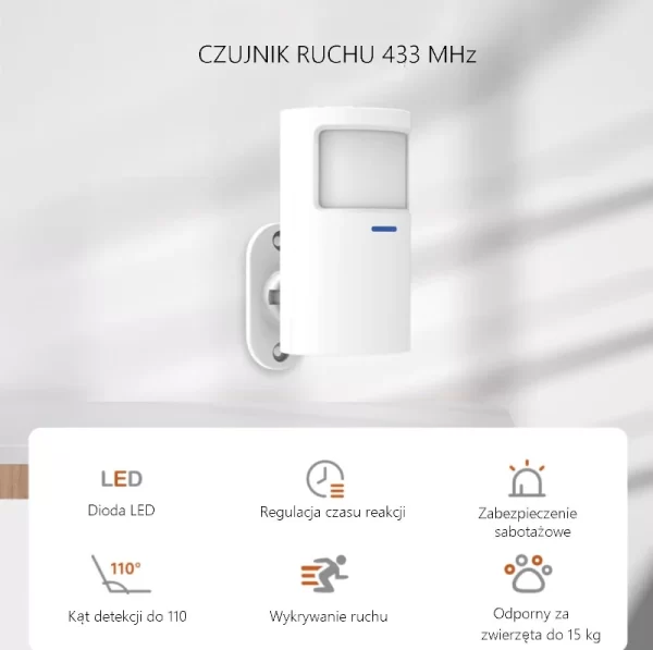 Czujnik PR200, detektor ruchu PIR 433MHz -odporny na zwierzęta do 6-15kg - obrazek 3