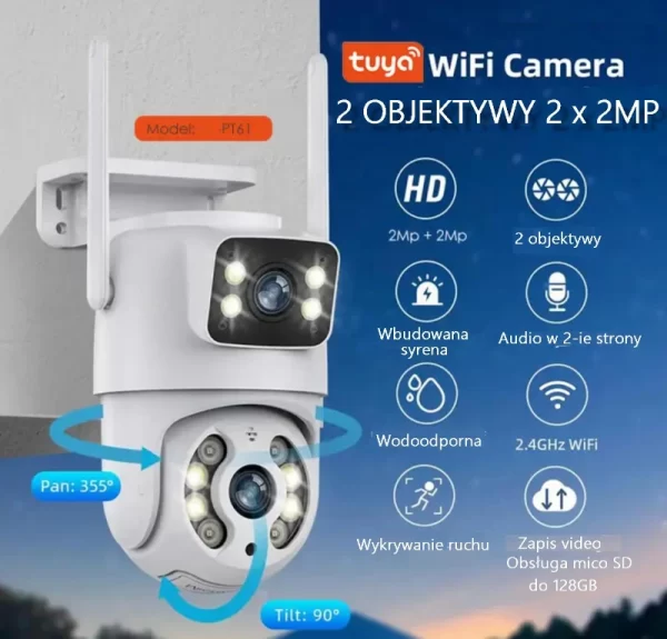 Zewnętrzna obrotowa kamera TUYA SMART PT61 - obrazek 2