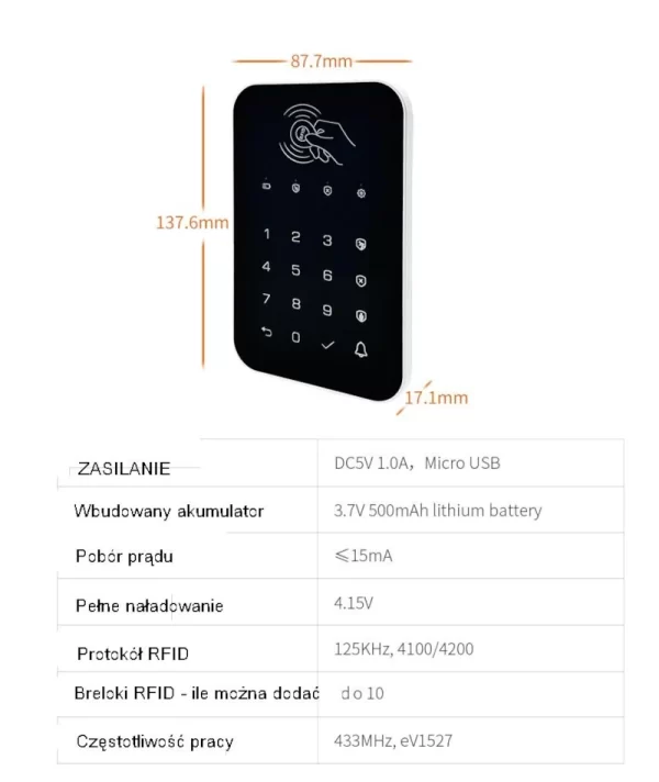 Manipulator, Klawiatura do alarmu z RFID - obrazek 7