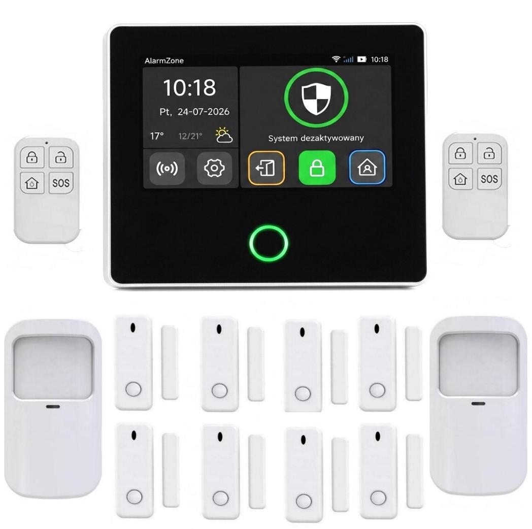 AlarmZone H502 8K2P, Alarm bezprzewodowy WiFi + GSM 4G z aplikacją TUYA - zestaw alarmowy z wbudowaną syreną