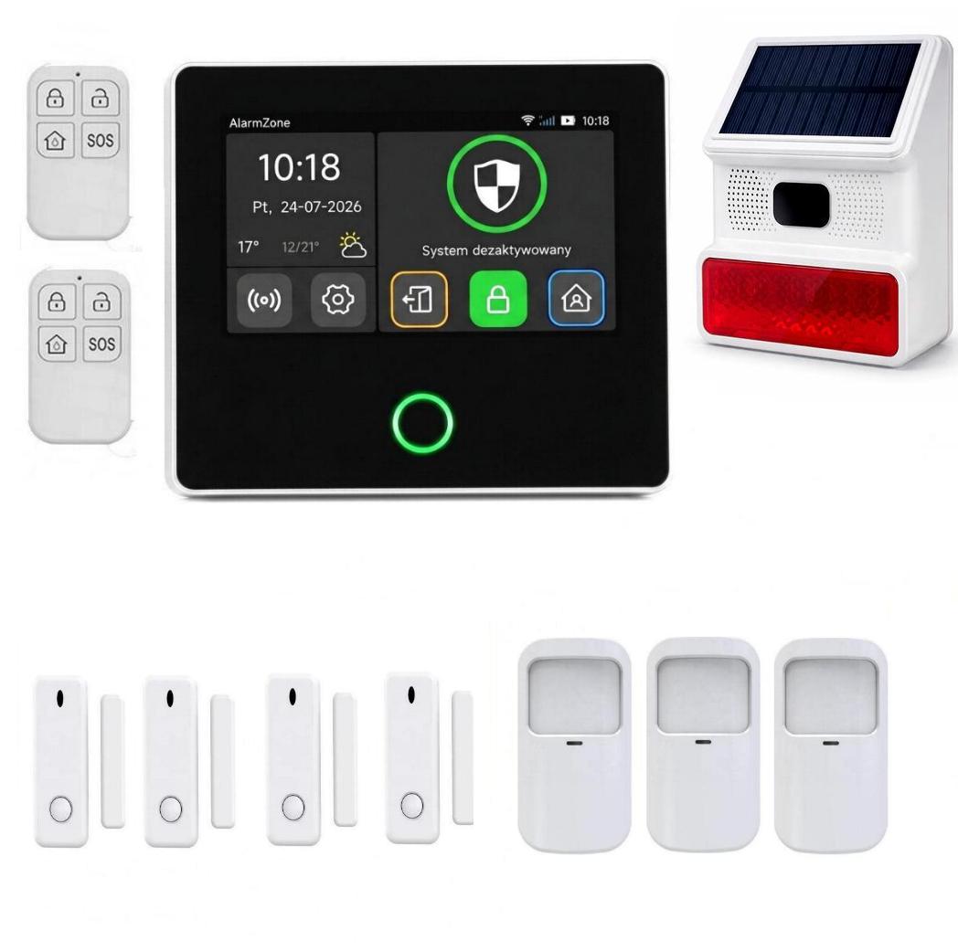 AlarmZone H502 4K3PS, Alarm bezprzewodowy WiFi + GSM 4G z aplikacją TUYA - zestaw alarmowy z wbudowaną syreną + zewnętrzna syrena bezprzewodowa
