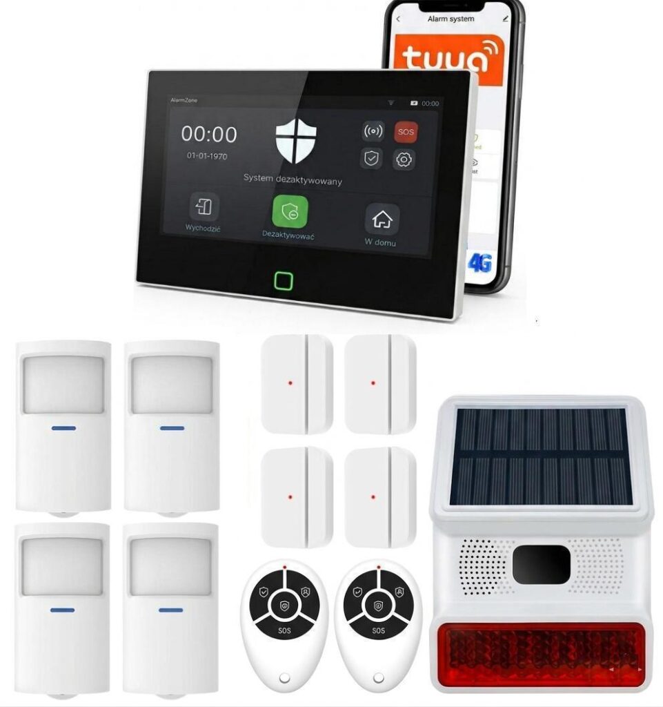 Zestaw Alarmowy P70 4G + 8 Czujników i Syrena Zewnętrzna Solarna